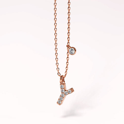 Solid 925 Sterling Silver Initial Crystal Personalised Alphabet Letter Necklace Rose Gold Filled